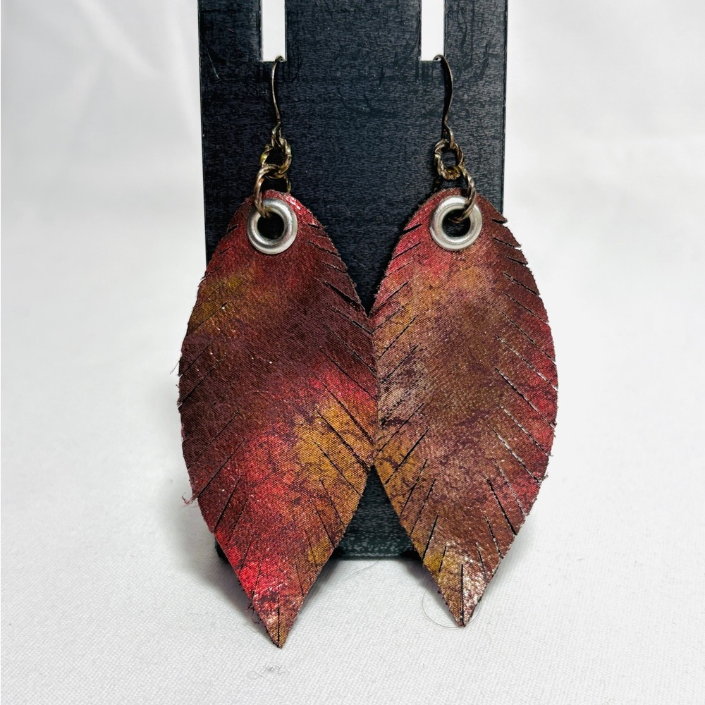 Boho Metallic Suede Leaf Earrings